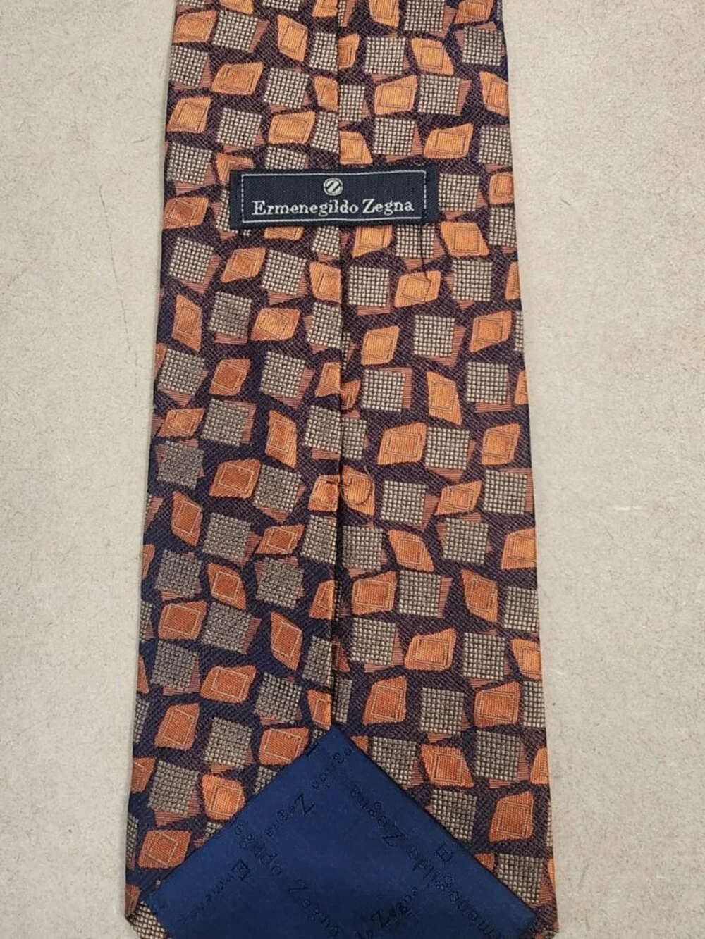 Ermenegildo Zegna Men’s Silk Tie Geometric Brown Orange Made In Italy Luxury VTG